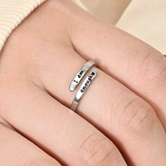 I am Enough ( you are!) Inspirational Logo Adjustable Silver Tone Ring - Picture 4 of 5